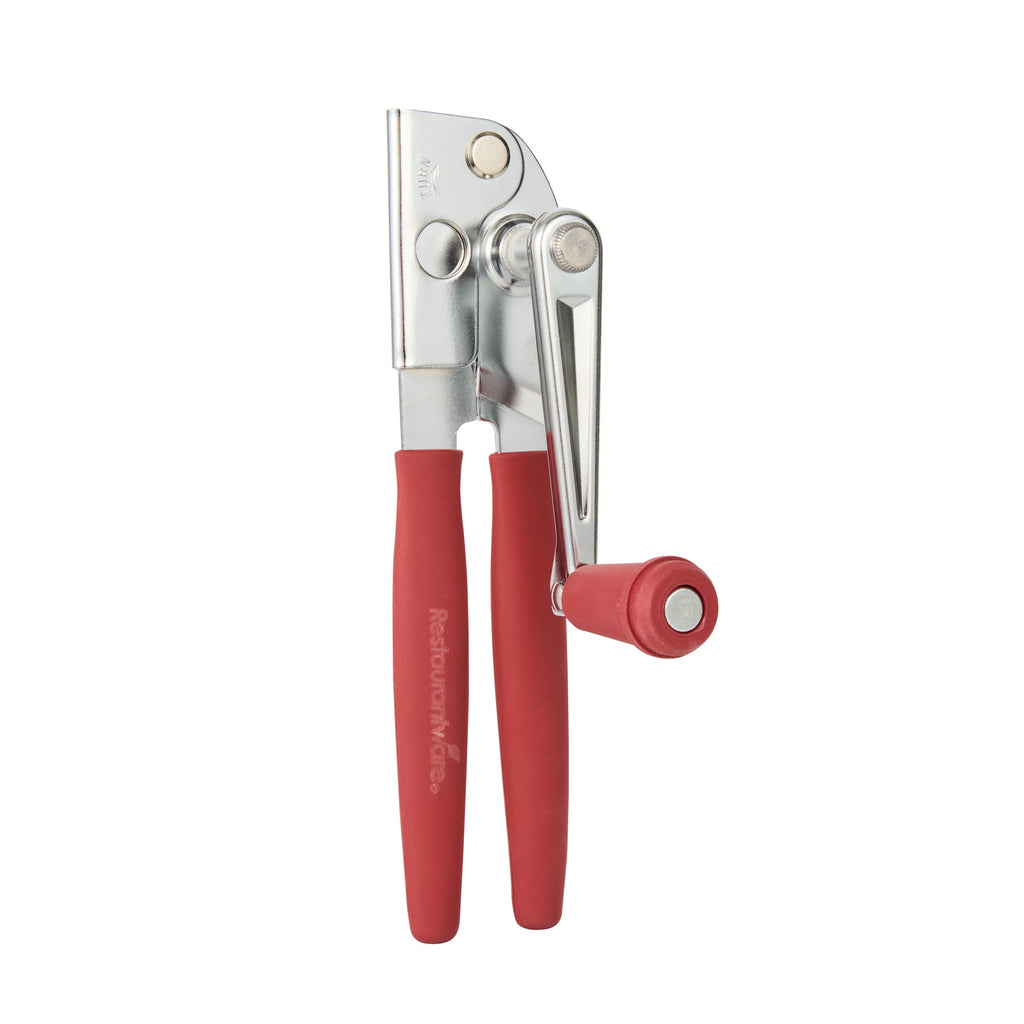 German Standard Red Carbon Steel Handheld Crank Can Opener - Magnetic Lid Lifter, Long Handles - 8 3/4" x 2 1/4" x 3 1/2" - 1 count box