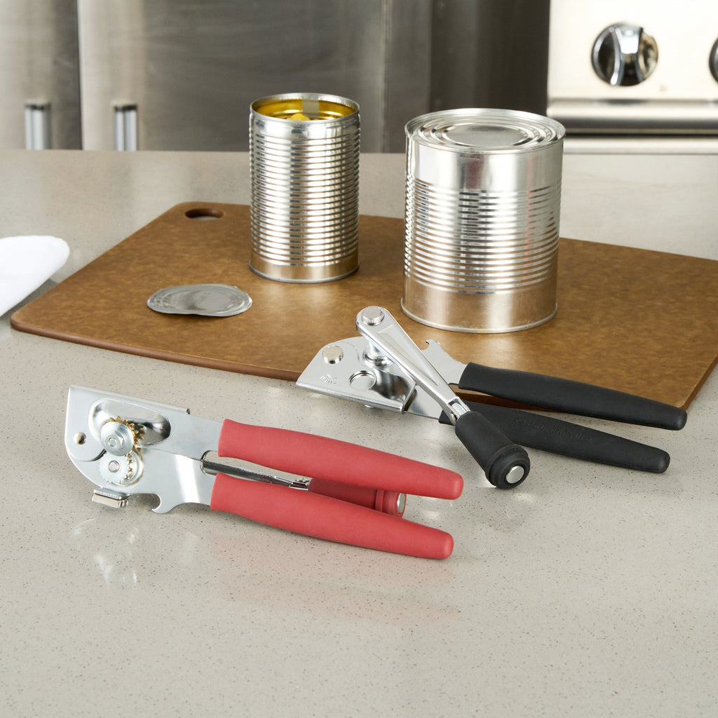 German Standard Red Carbon Steel Handheld Crank Can Opener - Magnetic Lid Lifter, Long Handles - 8 3/4" x 2 1/4" x 3 1/2" - 1 count box