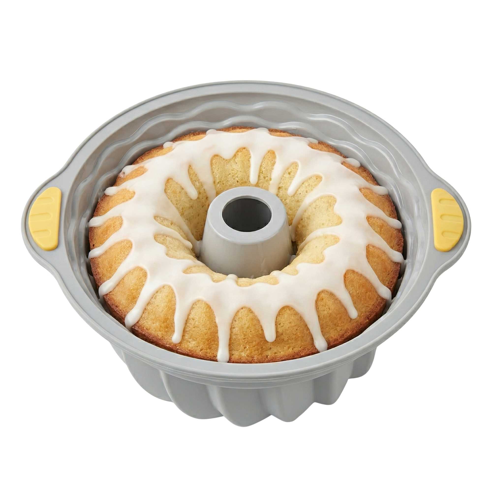 Pastry Tek Gray Silicone Kugelhopf / Fluted Bundt Cake Pan - Non-Stick, with Handles - 11 1/4" x 10 1/4" x 4" - 1 count box
