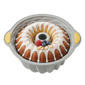 Pastry Tek Gray Silicone Kugelhopf / Fluted Bundt Cake Pan - Non-Stick, with Handles - 11 1/4" x 10 1/4" x 4" - 4 count box
