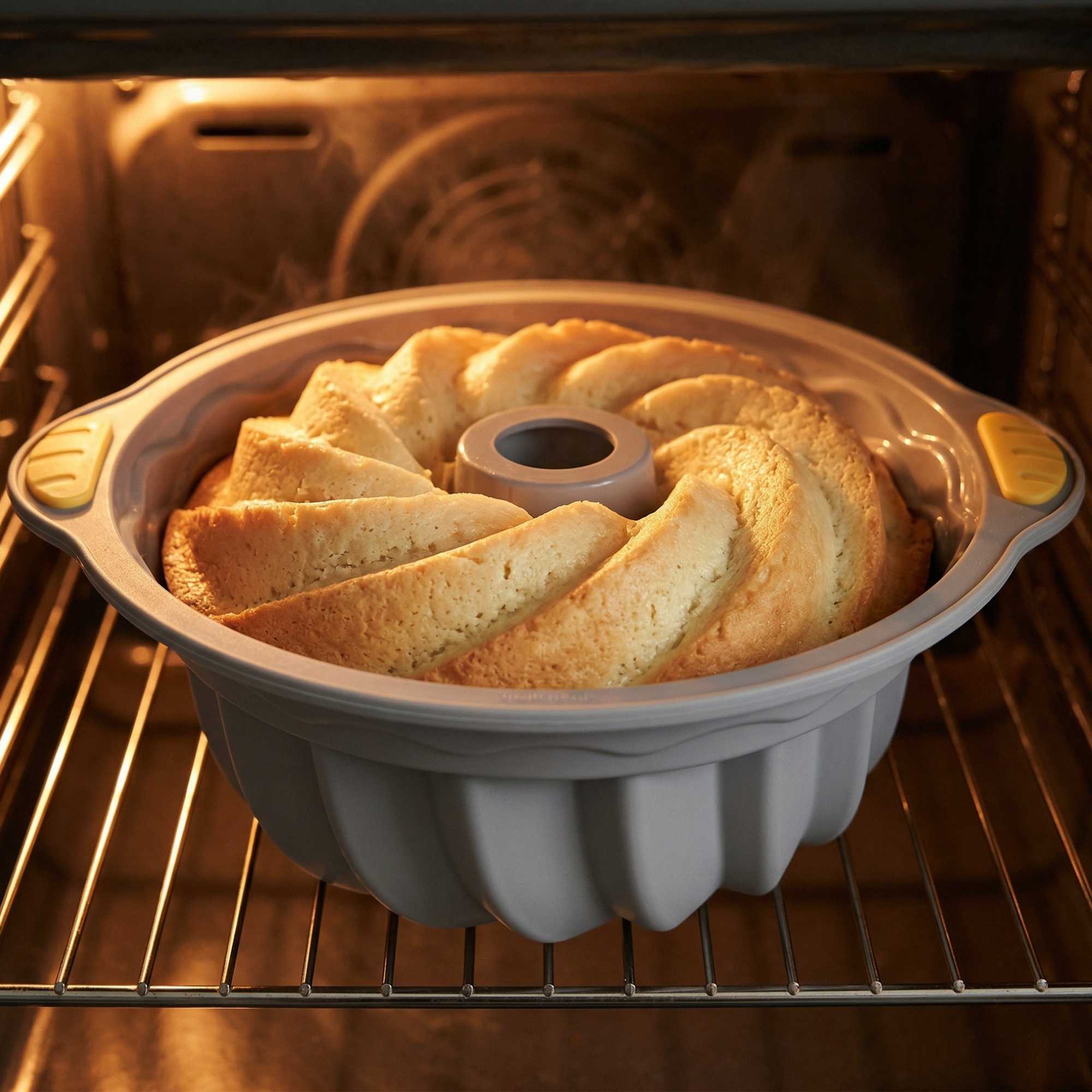 Pastry Tek Gray Silicone Kugelhopf / Fluted Bundt Cake Pan - Non-Stick, with Handles - 11 1/4" x 10 1/4" x 4" - 4 count box
