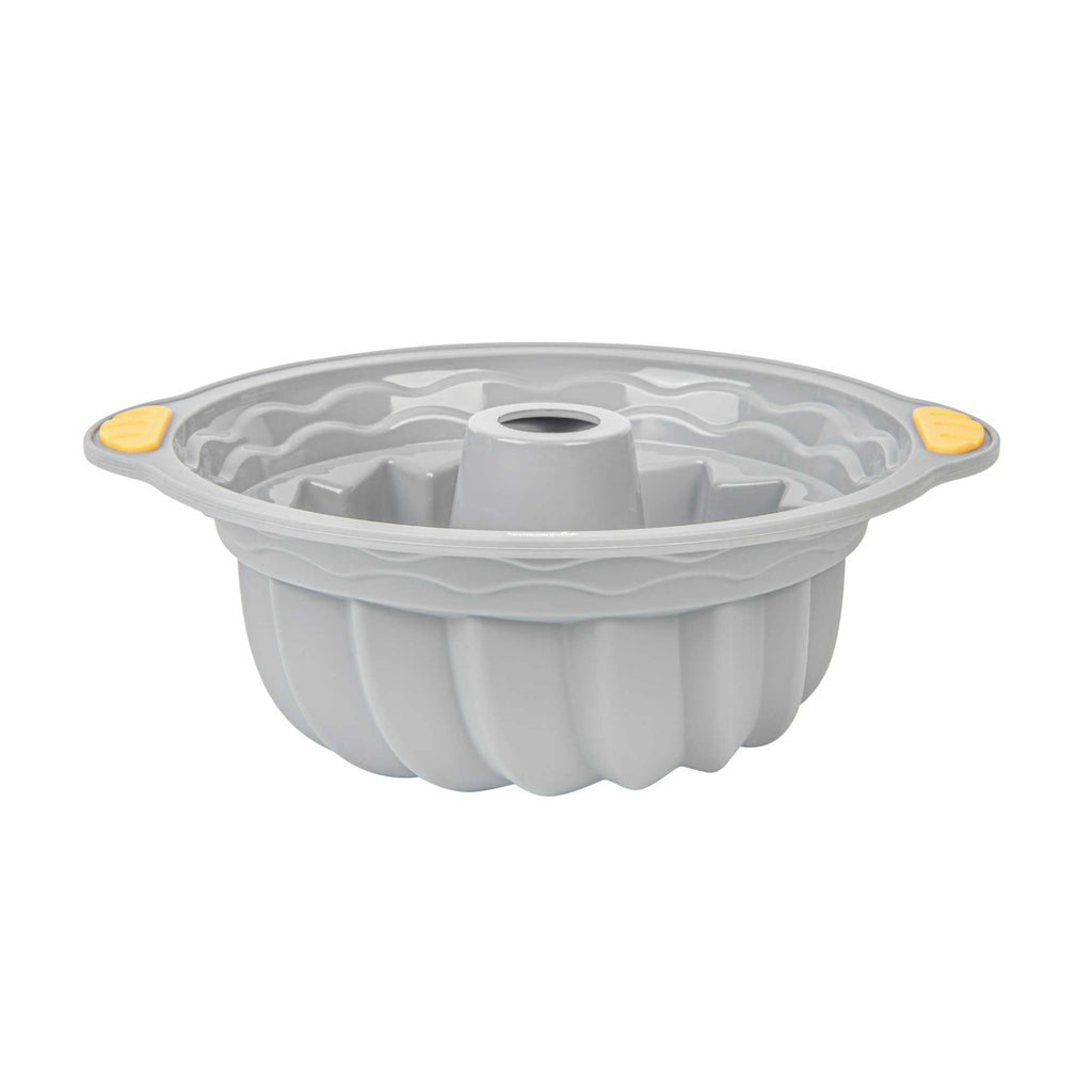 Pastry Tek Gray Silicone Kugelhopf / Fluted Bundt Cake Pan - Non-Stick, with Handles - 11 1/4" x 10 1/4" x 4" - 8 count box