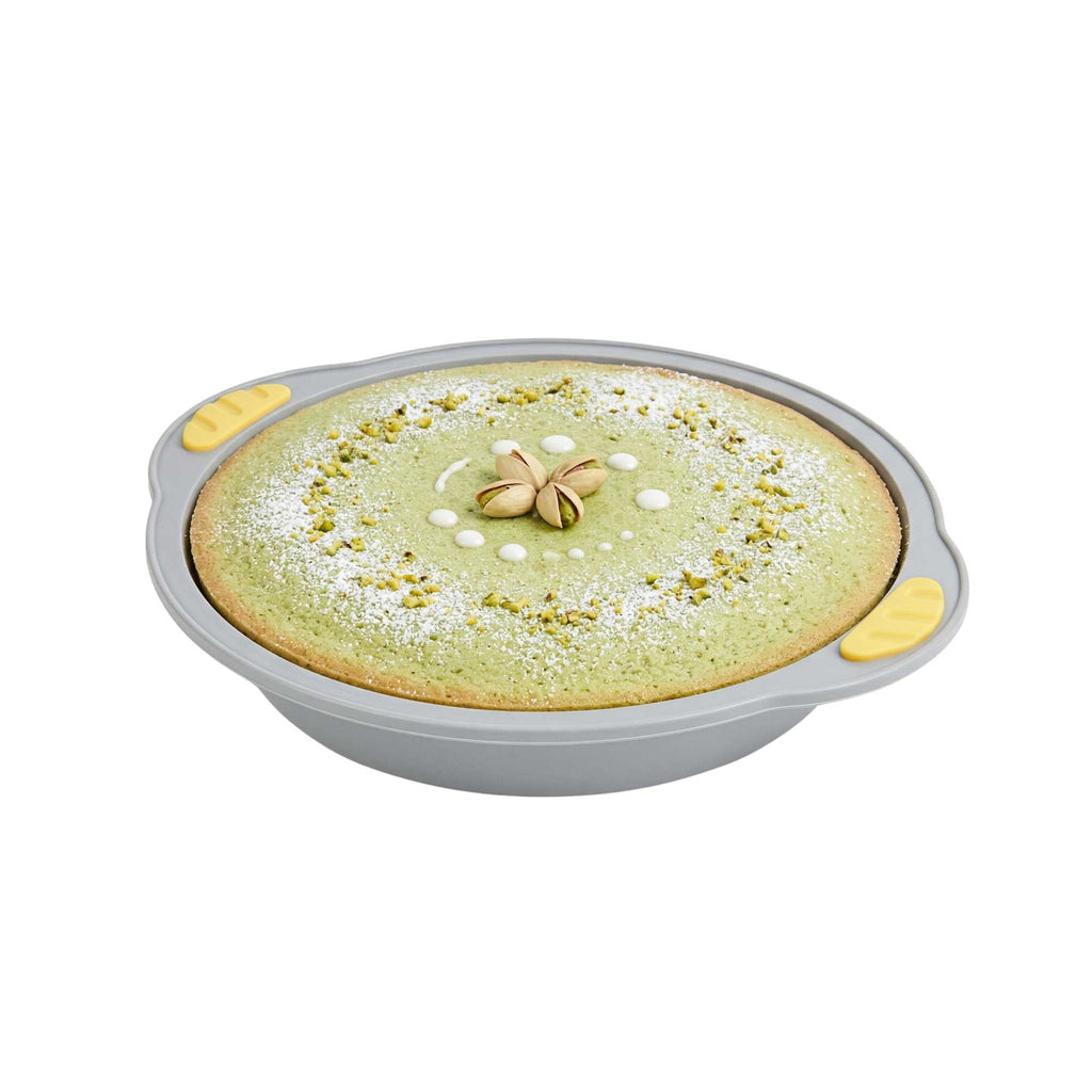 Pastry Tek Round Gray Silicone Cake Pan - Non-Stick, with Handles - 11 1/4" x 10 1/4" x 1 3/4" - 1 count box