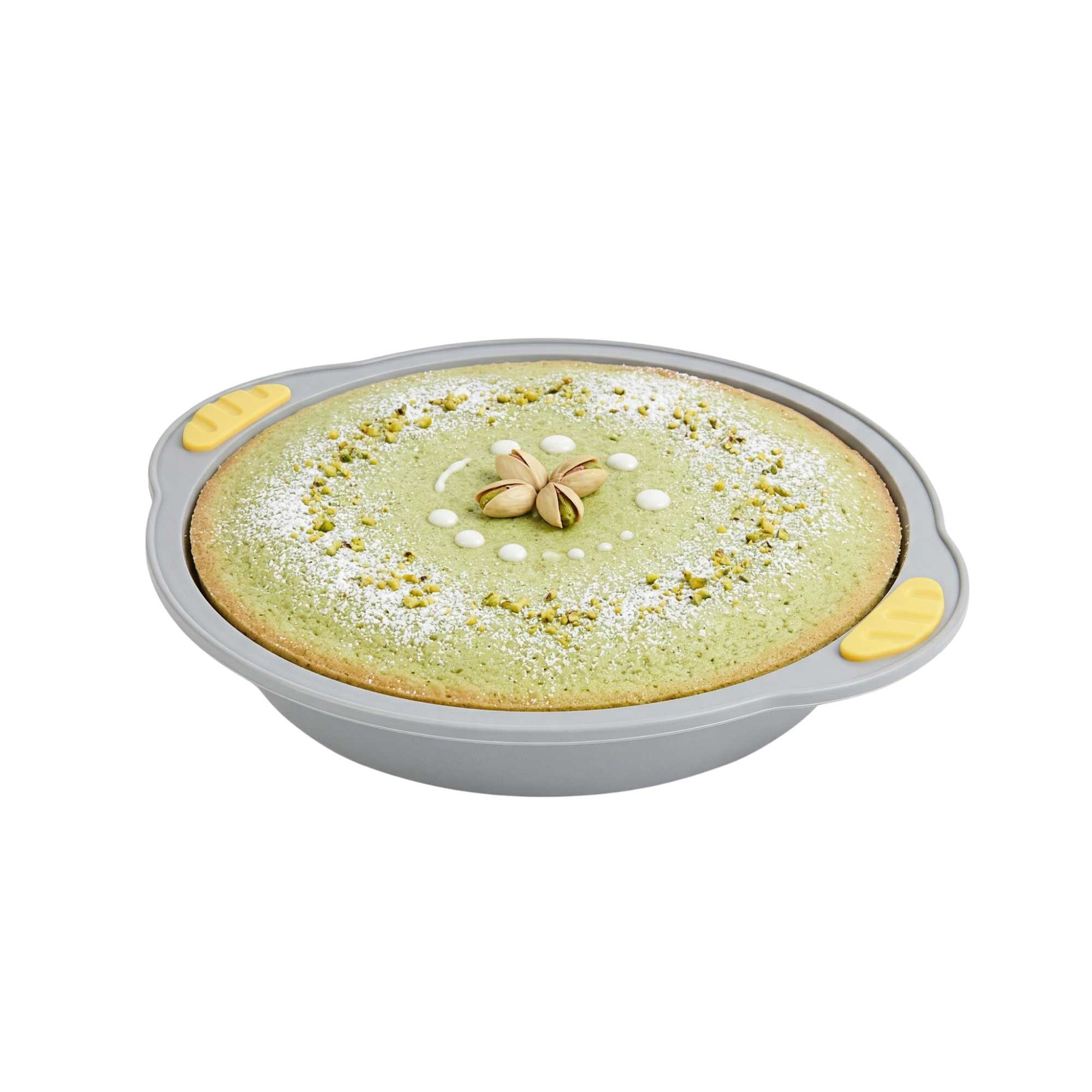 Pastry Tek Round Gray Silicone Cake Pan - Non-Stick, with Handles - 11 1/4" x 10 1/4" x 1 3/4" - 1 count box
