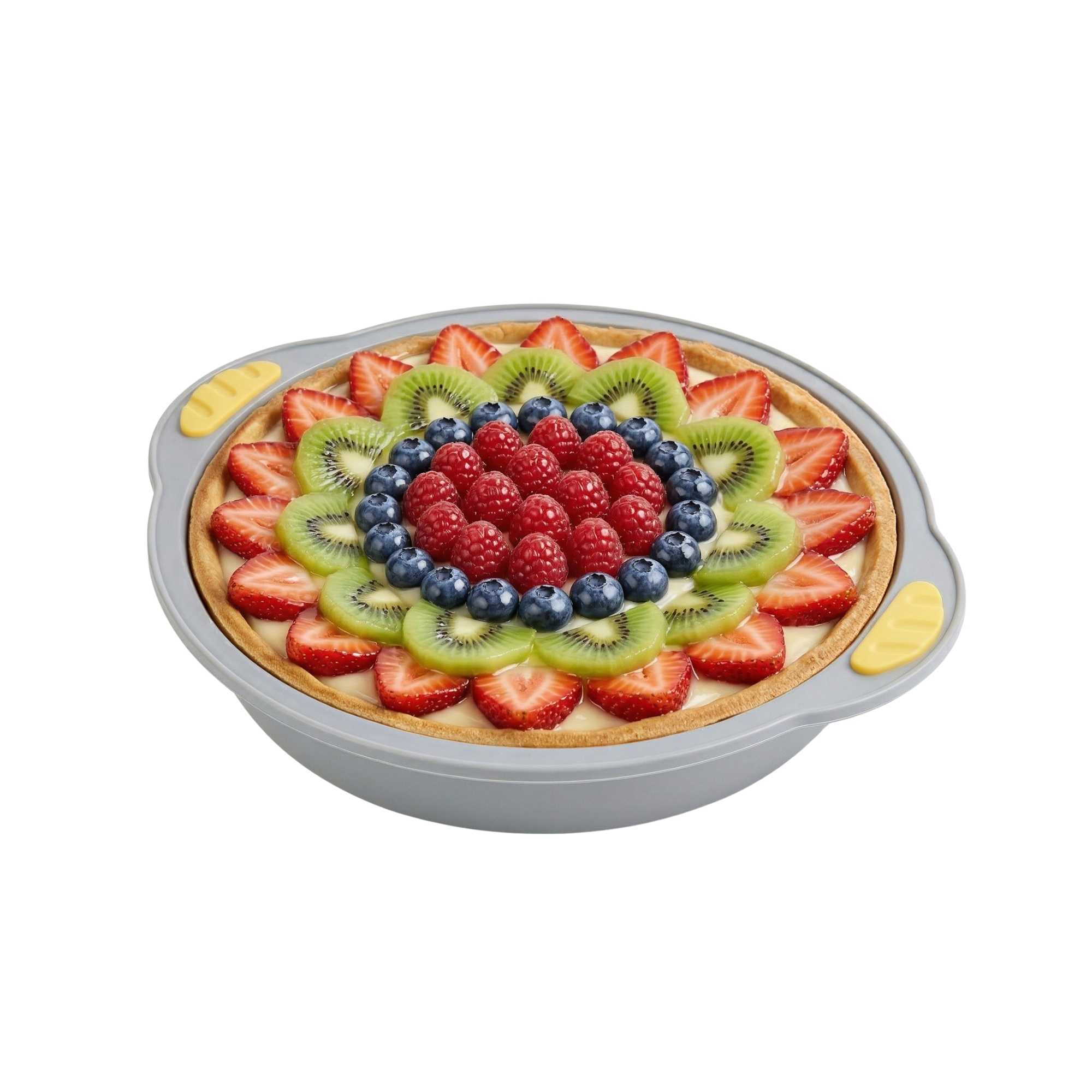 Pastry Tek Round Gray Silicone Cake Pan - Non-Stick, with Handles - 11 1/4" x 10 1/4" x 1 3/4" - 10 count box