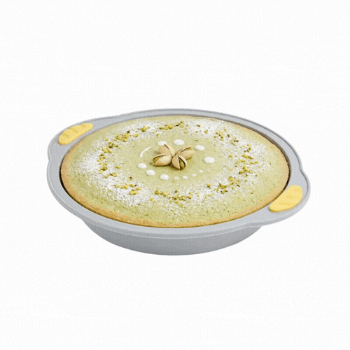 Pastry Tek Round Gray Silicone Cake Pan - Non-Stick, with Handles - 11 1/4" x 10 1/4" x 1 3/4" - 10 count box