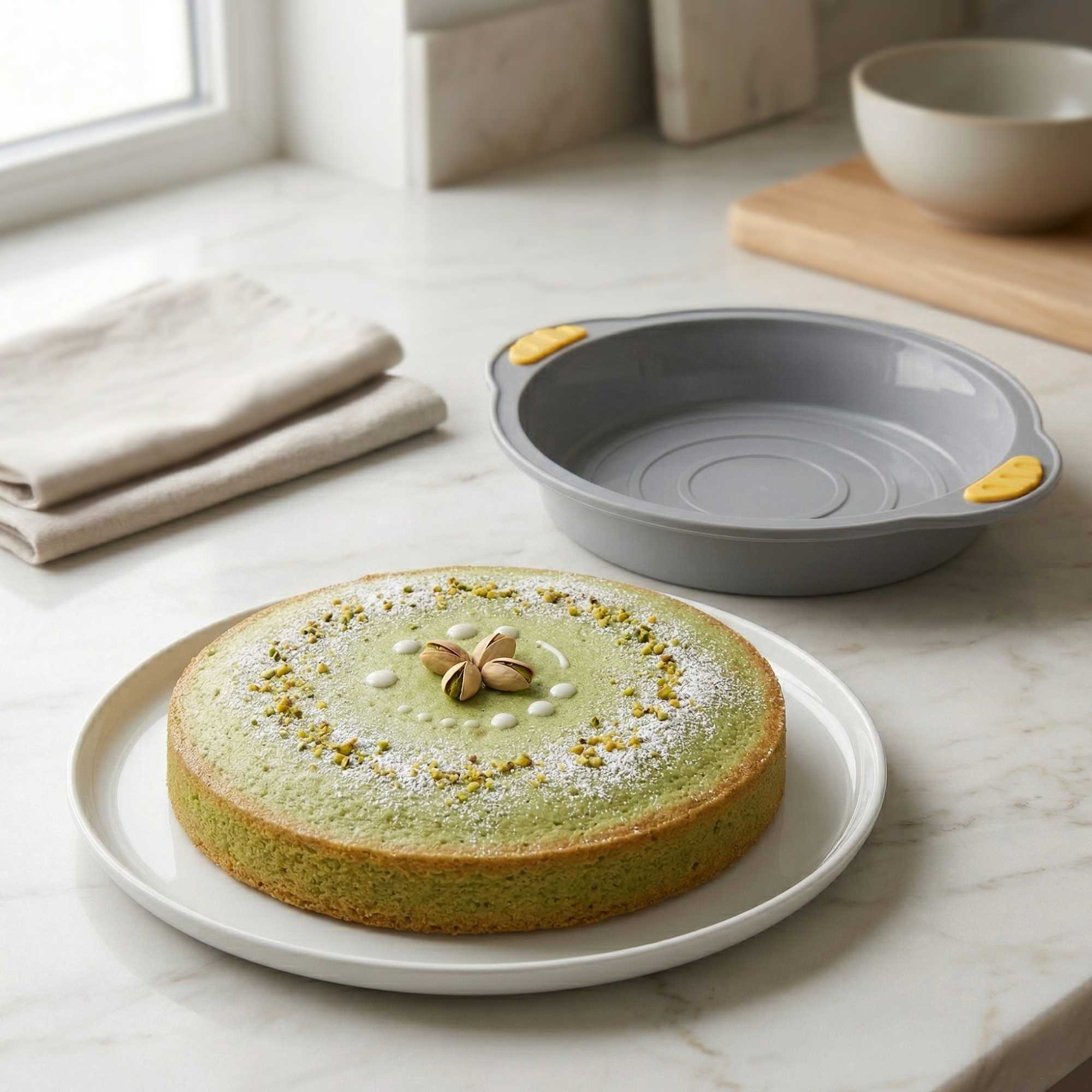Pastry Tek Round Gray Silicone Cake Pan - Non-Stick, with Handles - 11 1/4" x 10 1/4" x 1 3/4" - 10 count box