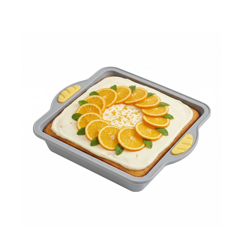 Pastry Tek Square Gray Silicone Cake Pan - Non-Stick, with Handles - 9 3/4" x 8 1/2" x 1 3/4" - 1 count box