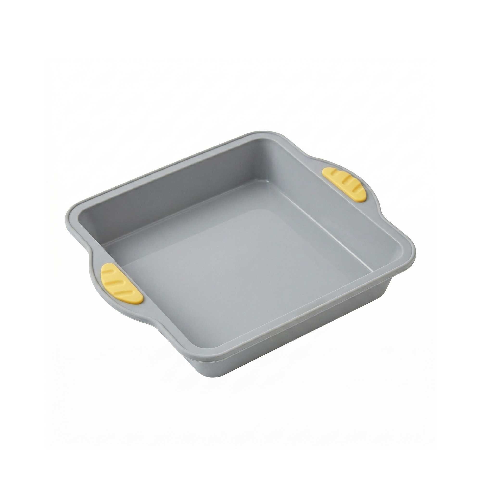 Pastry Tek Square Gray Silicone Cake Pan - Non-Stick, with Handles - 9 3/4" x 8 1/2" x 1 3/4" - 10 count box