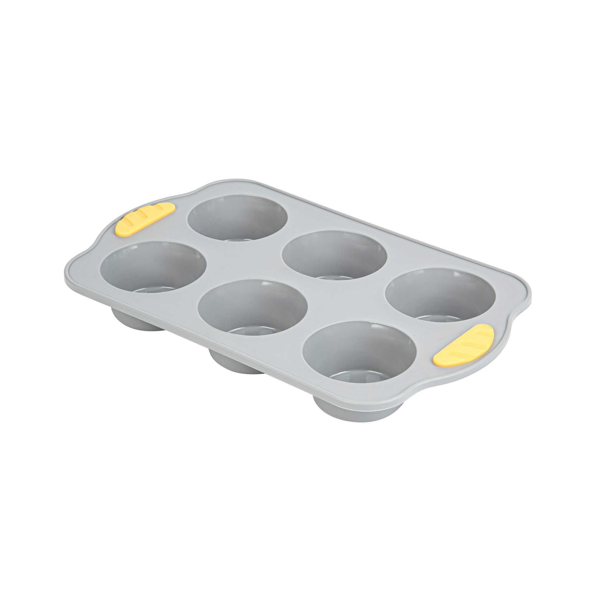 Pastry Tek Gray Silicone Muffin / Cupcake Pan - 6 Compartments, Non-Stick, with Handles - 11 1/2" x 7" x 1 1/2" - 1 count box