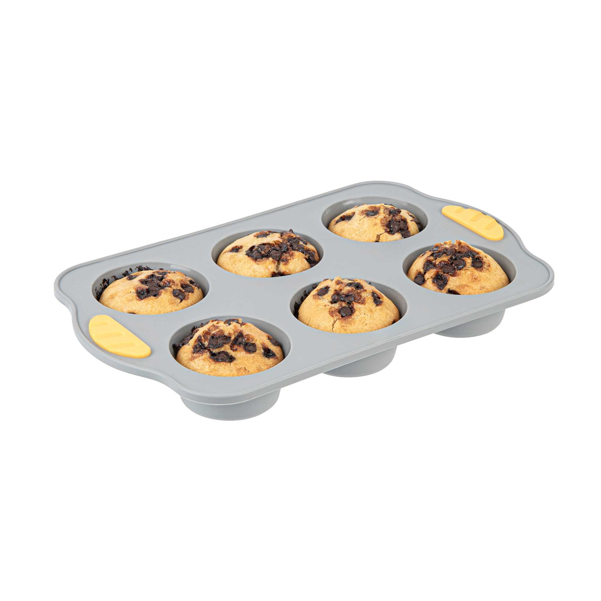 Pastry Tek Gray Silicone Muffin / Cupcake Pan - 6 Compartments, Non-Stick, with Handles - 11 1/2" x 7" x 1 1/2" - 1 count box