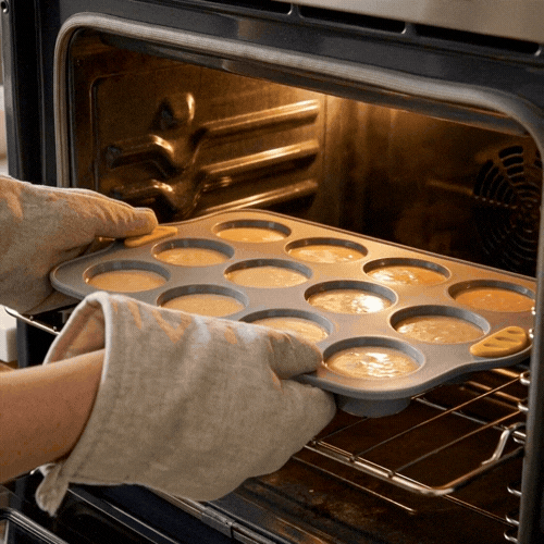 Pastry Tek Gray Silicone Muffin / Cupcake Pan - 12 Compartments, Non-Stick, with Handles - 13" x 9 1/4" x 1 1/4" - 1 count box