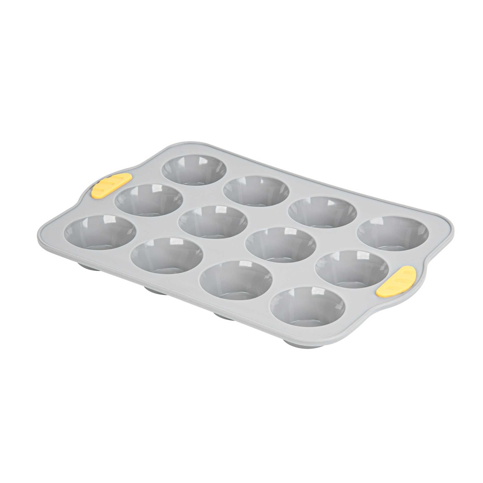 Pastry Tek Gray Silicone Muffin / Cupcake Pan - 12 Compartments, Non-Stick, with Handles - 13" x 9 1/4" x 1 1/4" - 40 count box