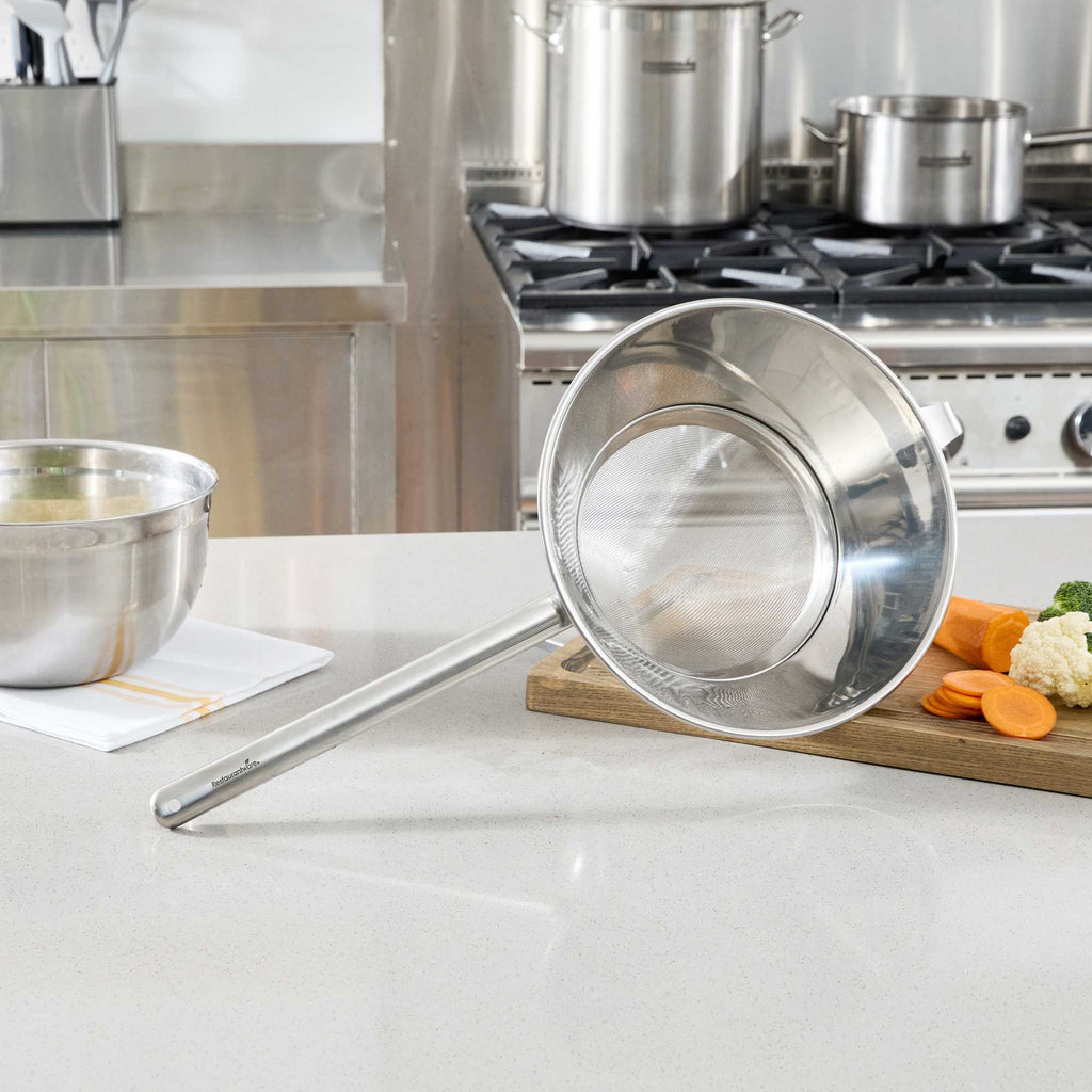 Met Lux Stainless Steel Bouillon / Chinois Strainer - Extra Fine Mesh - 11 3/4" - 1 count box