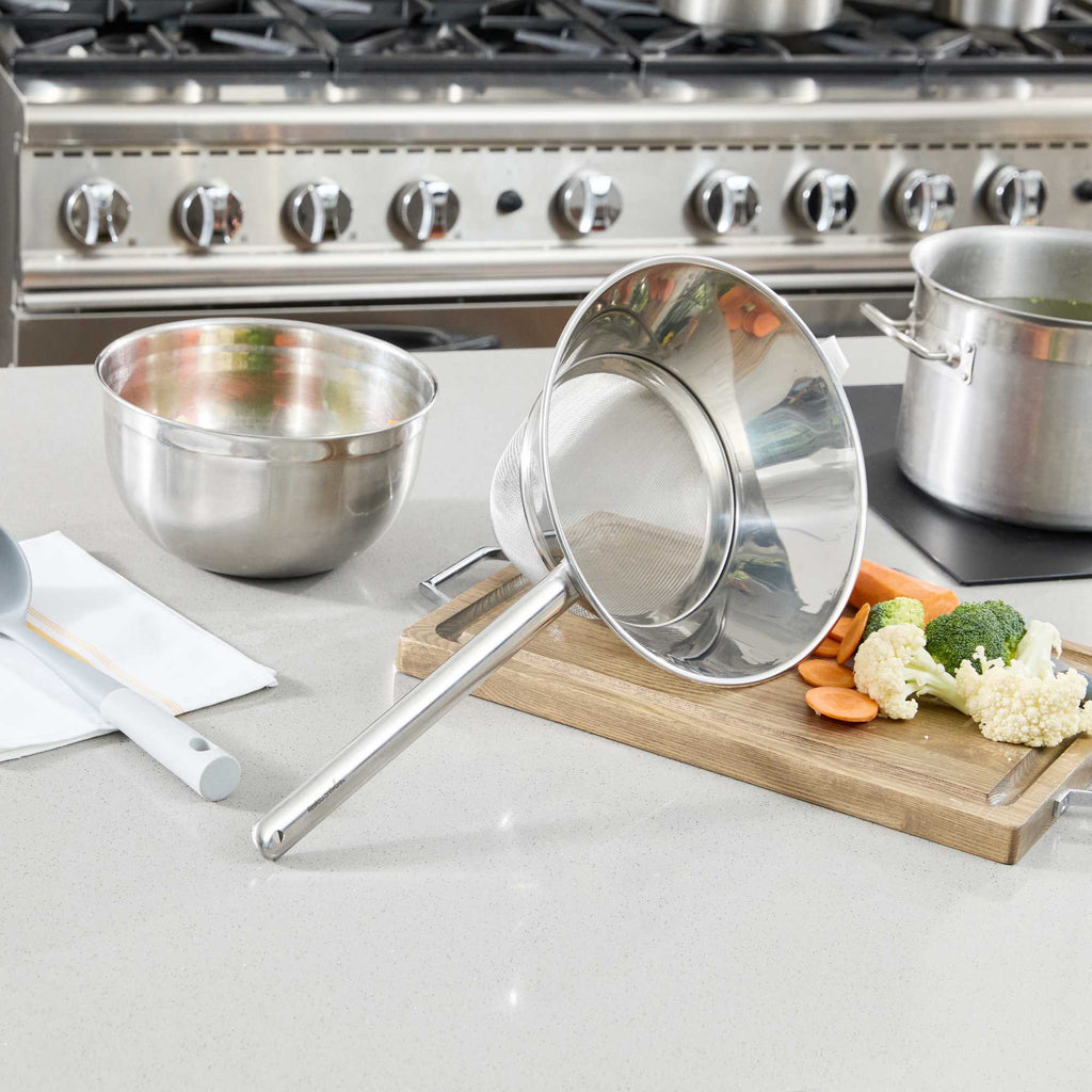 Met Lux Stainless Steel Bouillon / Chinois Strainer - Extra Fine Mesh - 11 3/4" - 1 count box