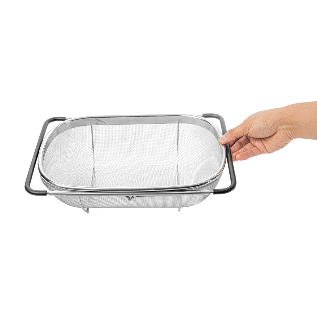 Met Lux 6 qt Stainless Steel Over-The-Sink Colander - Expandable Handles, Extra Fine Mesh - 14 1/4" x 9 3/4" x 4 1/4" - 1 count box