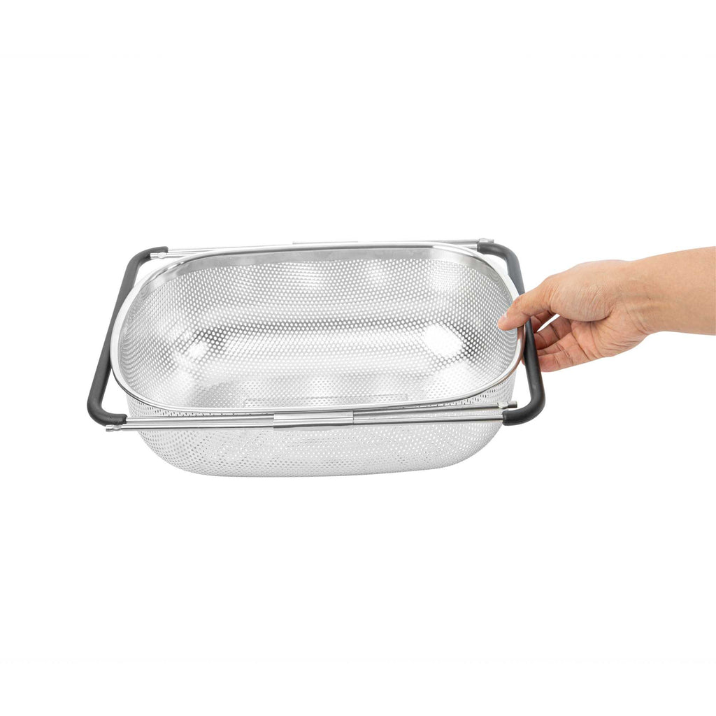 Met Lux 6 qt Stainless Steel Over-The-Sink Colander - Expandable Handles, Coarse Mesh - 14 1/2" x 10 1/2" x 4 1/2" - 1 count box