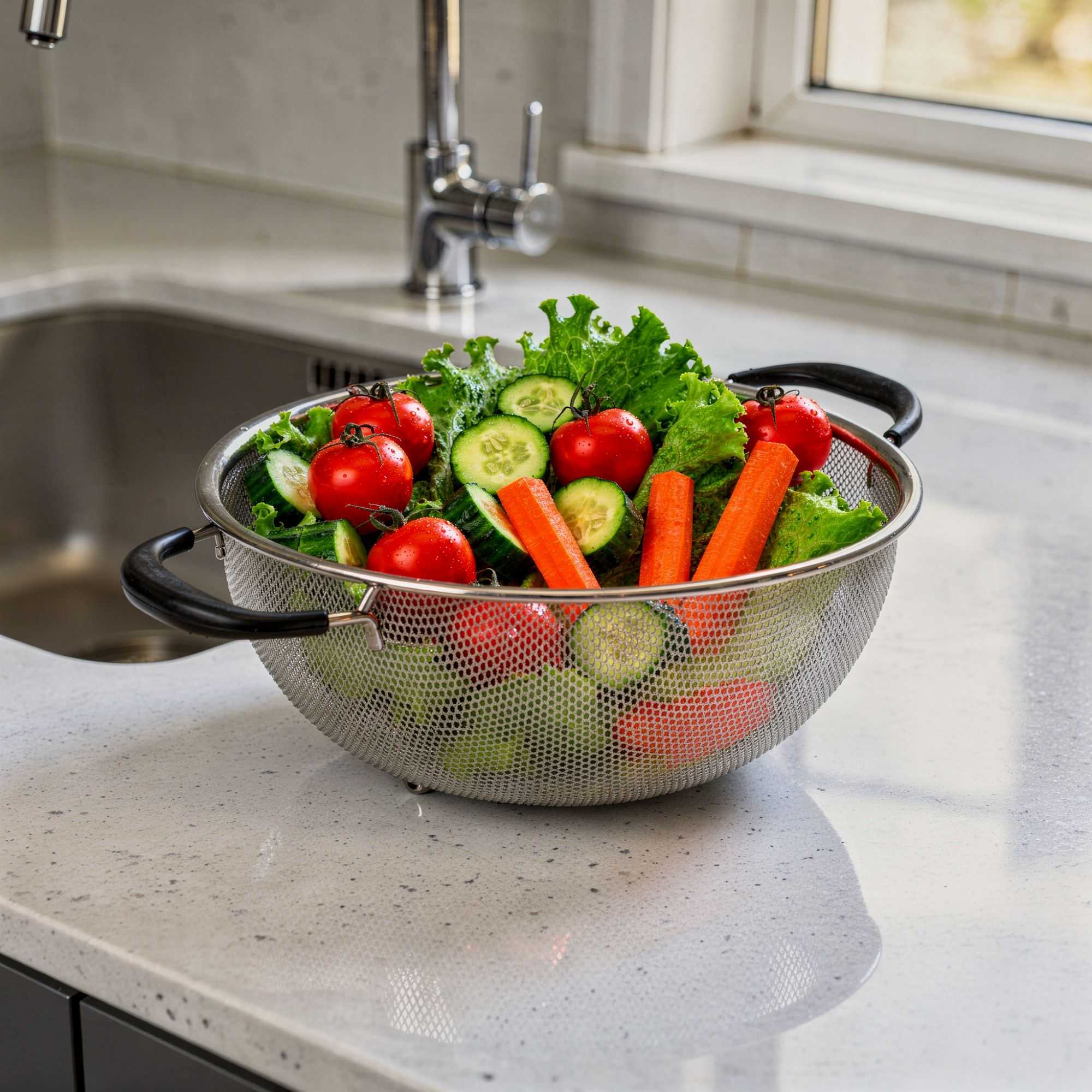 Met Lux 5 qt Stainless Steel Mesh Colander - with Handles - 1 count box