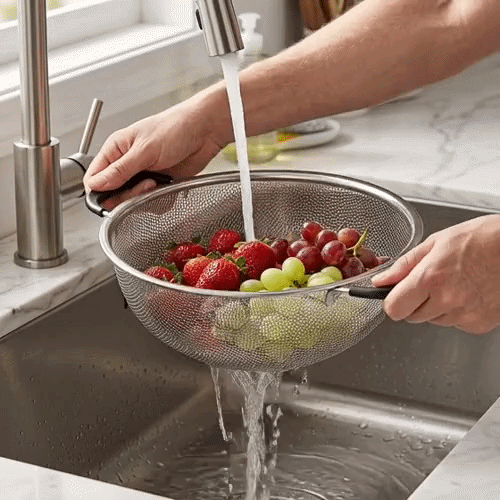 Met Lux 5 qt Stainless Steel Mesh Colander - with Handles - 1 count box
