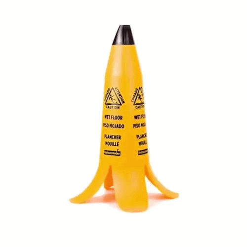 Clean Tek Professional Yellow Plastic Banana Wet Floor Cone - Multilingual, with Brown Stem - 23 1/2" - 1 count box