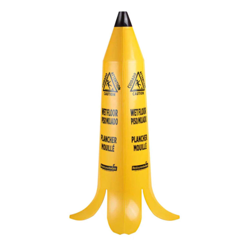Clean Tek Professional Yellow Plastic Banana Wet Floor Cone - Multilingual, with Brown Stem - 35 1/2" - 1 count box