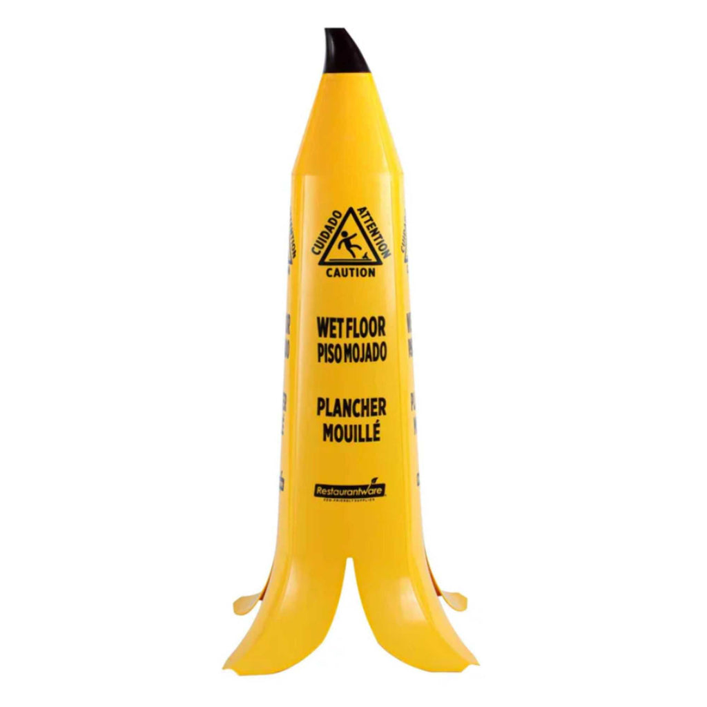 Clean Tek Professional Yellow Plastic Banana Wet Floor Cone - Multilingual, with Brown Stem - 35 1/2" - 1 count box