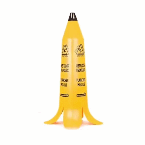 Clean Tek Professional Yellow Plastic Banana Wet Floor Cone - Multilingual, with Brown Stem - 35 1/2" - 1 count box