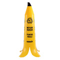 Clean Tek Professional Yellow Plastic Banana Wet Floor Cone - Multilingual, with Brown Stem - 35 1/2" - 5 count box