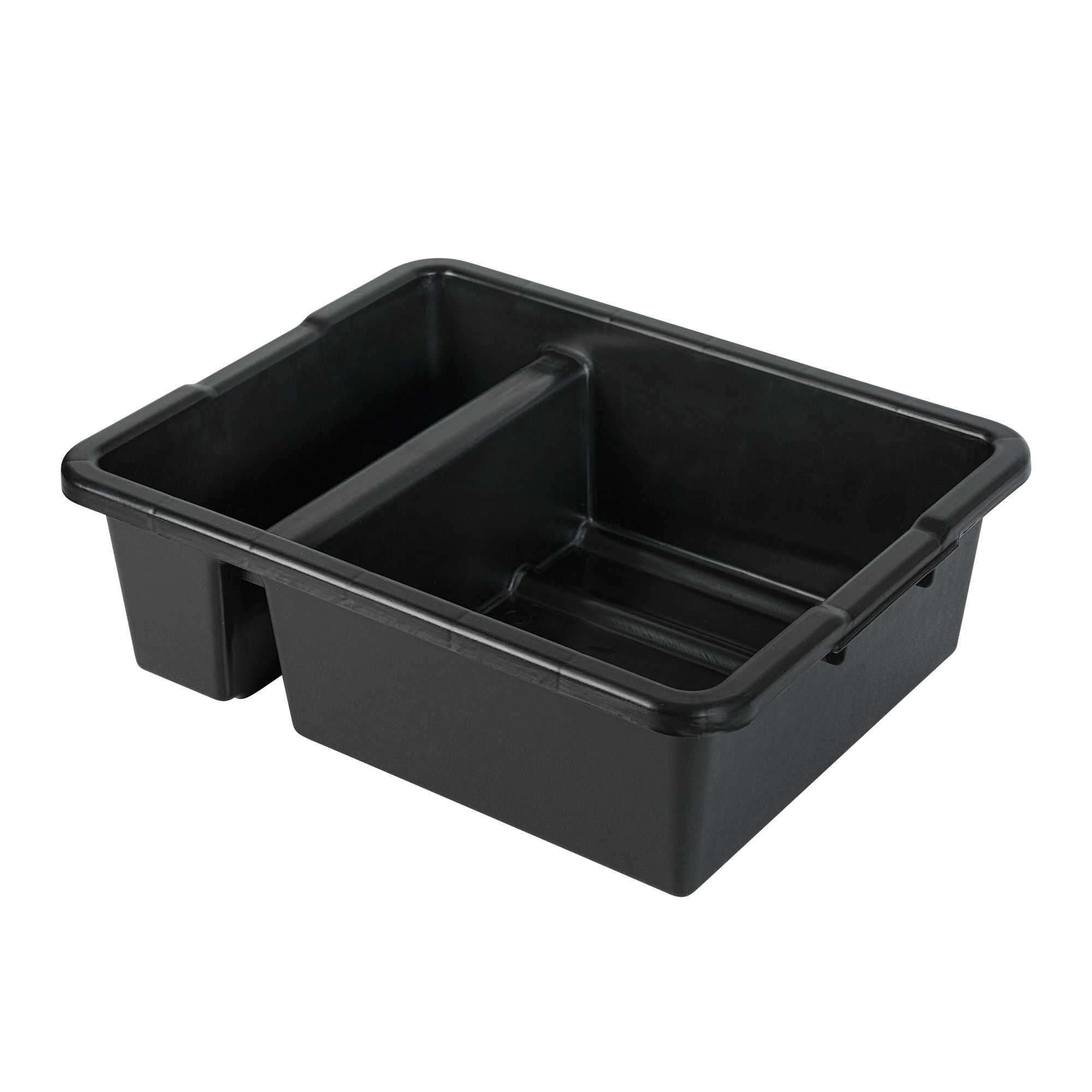RW Clean Black Polypropylene Bus Tub / Bus Box - Divided, Deep, Easy Grip - 21 1/4" x 16 3/4" x 7" - 1 count box