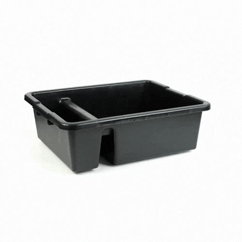 RW Clean Black Polypropylene Bus Tub / Bus Box - Divided, Deep, Easy Grip - 21 1/4" x 16 3/4" x 7" - 10 count box