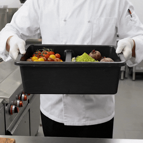 RW Clean Black Polypropylene Bus Tub / Bus Box - Divided, Deep, Easy Grip - 21 1/4" x 16 3/4" x 7" - 10 count box