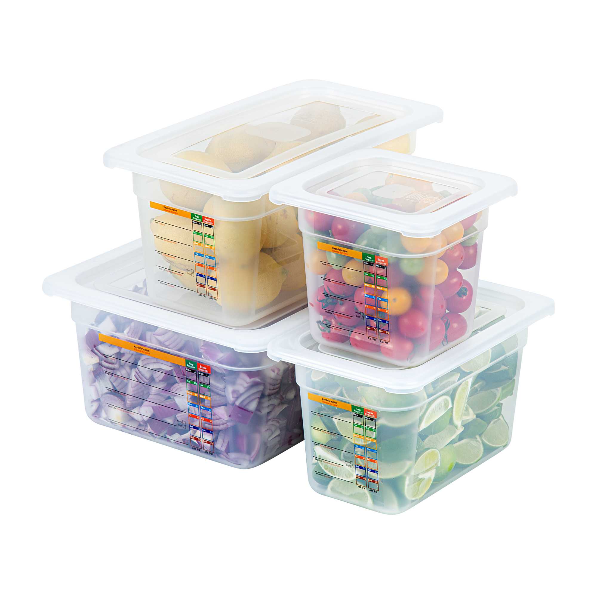 Met Lux 4-Piece Translucent Polypropylene Food Pan Set - 6" Deep, with Airtight Lids and Labels - 1 count box