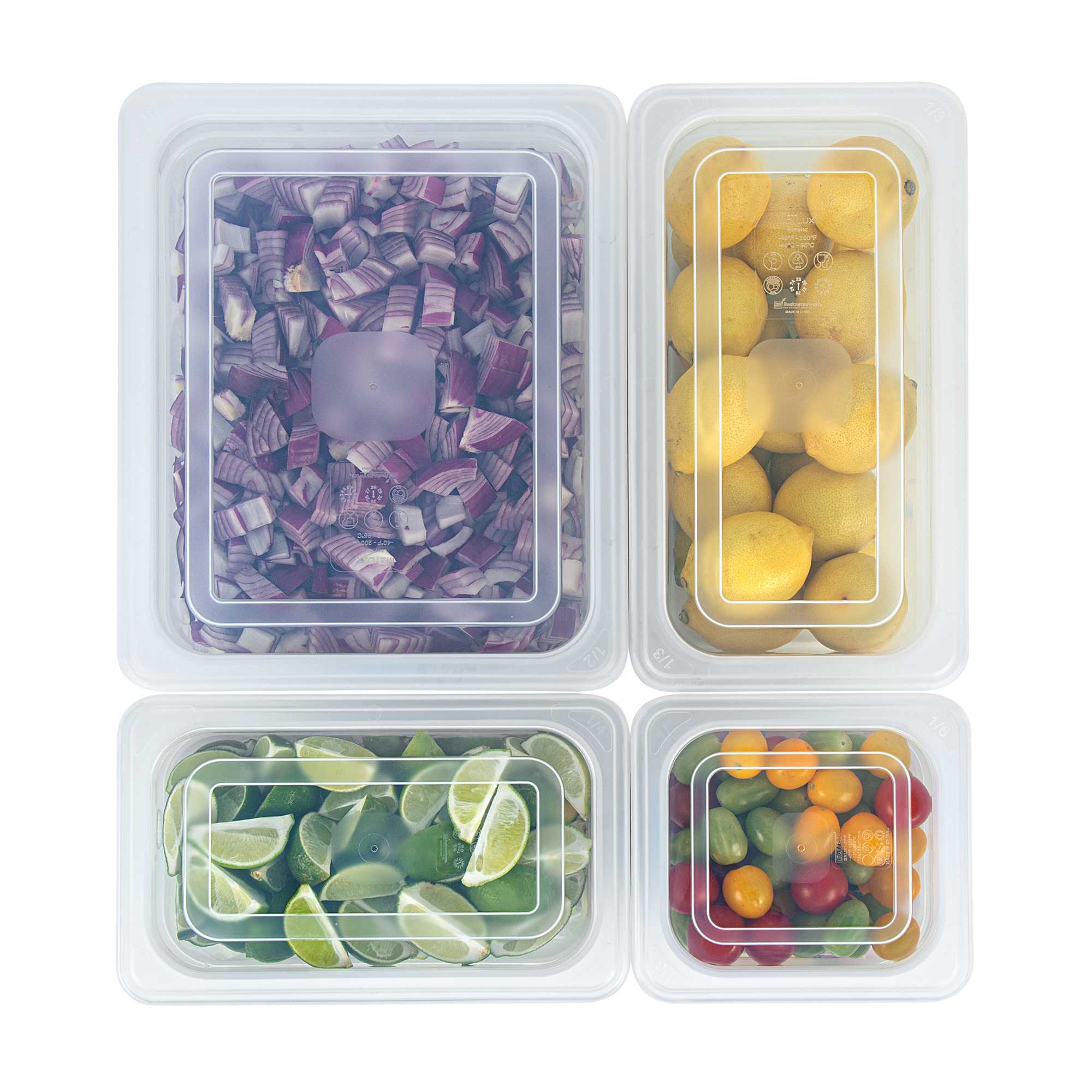 Met Lux 4-Piece Translucent Polypropylene Food Pan Set - 6" Deep, with Airtight Lids and Labels - 1 count box