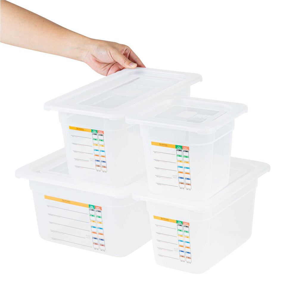 Met Lux 4-Piece Translucent Polypropylene Food Pan Set - 6" Deep, with Airtight Lids and Labels - 1 count box