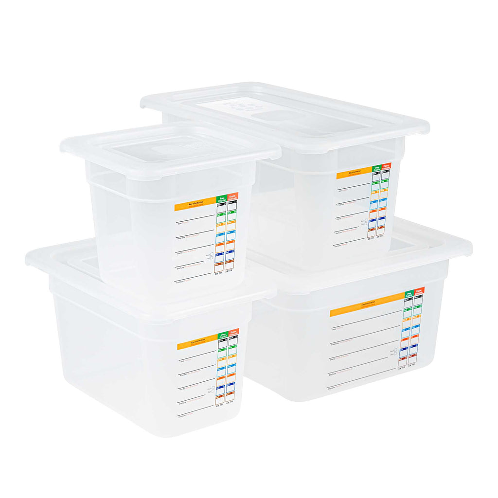Met Lux 4-Piece Translucent Polypropylene Food Pan Set - 6" Deep, with Airtight Lids and Labels - 1 count box
