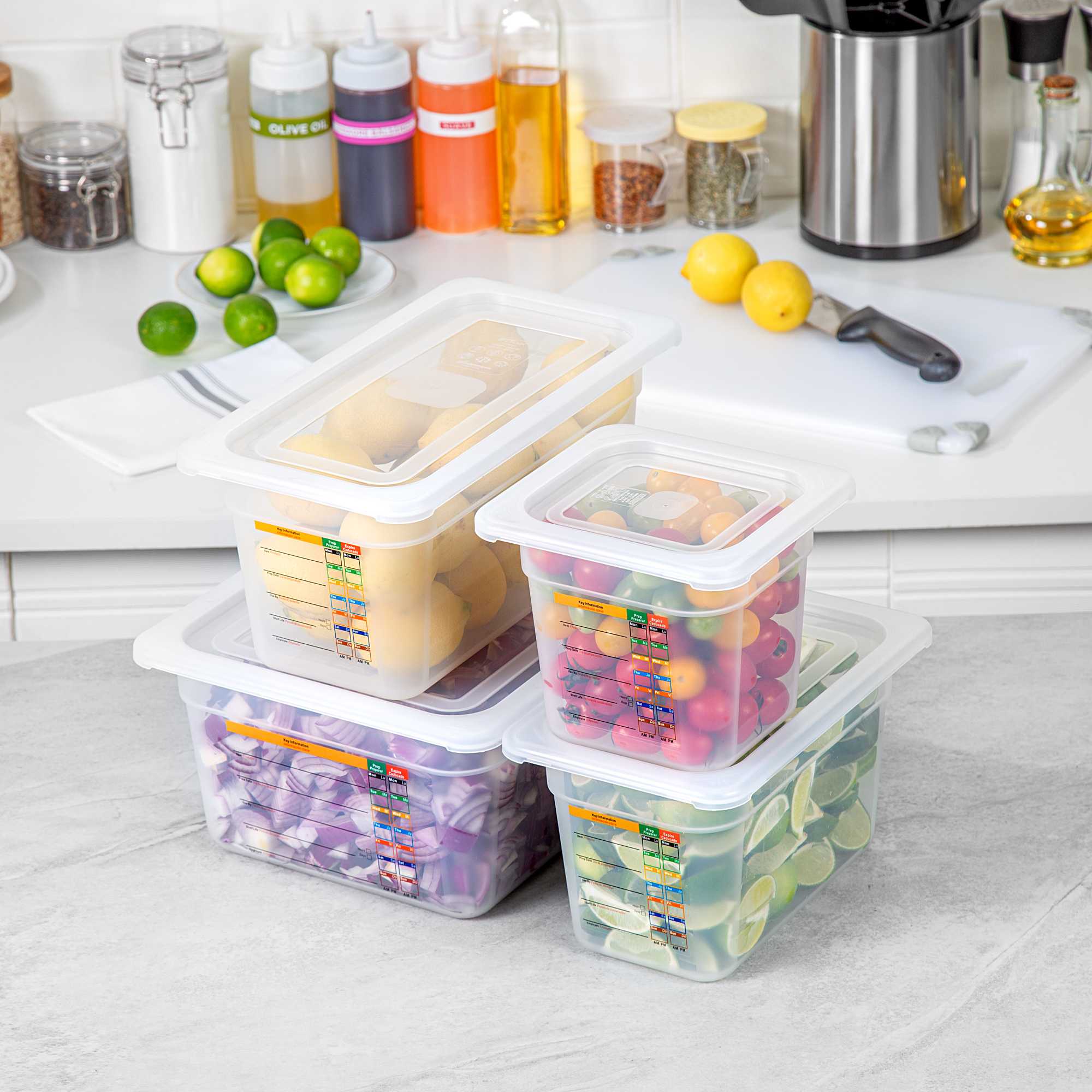 Met Lux 4-Piece Translucent Polypropylene Food Pan Set - 6" Deep, with Airtight Lids and Labels - 1 count box