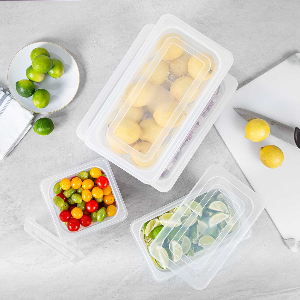 Met Lux 4-Piece Translucent Polypropylene Food Pan Set - 6" Deep, with Airtight Lids and Labels - 1 count box