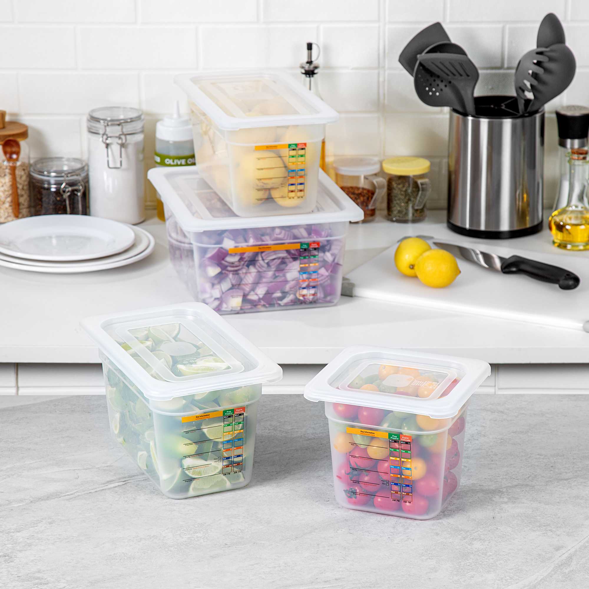 Met Lux 4-Piece Translucent Polypropylene Food Pan Set - 6" Deep, with Airtight Lids and Labels - 1 count box