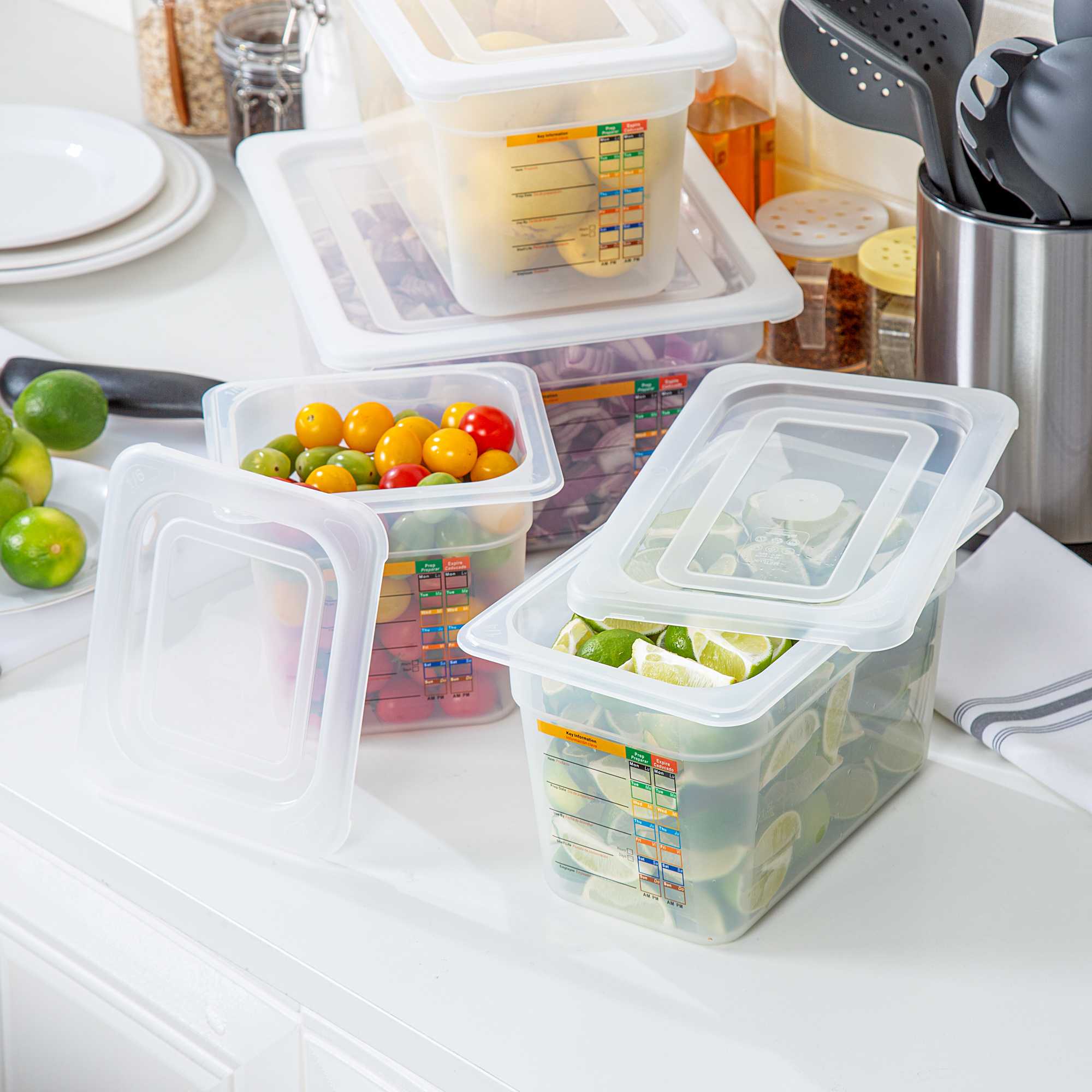 Met Lux 4-Piece Translucent Polypropylene Food Pan Set - 6" Deep, with Airtight Lids and Labels - 1 count box