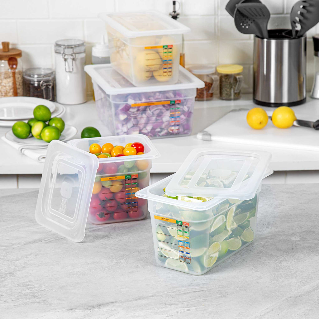 Met Lux 4-Piece Translucent Polypropylene Food Pan Set - 6" Deep, with Airtight Lids and Labels - 1 count box