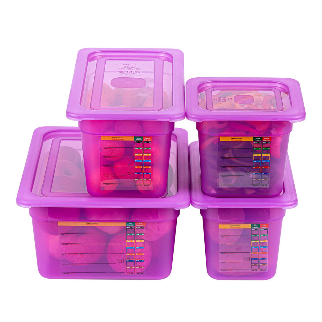 Met Lux 4-Piece Purple Allergen-Free Polypropylene Food Pan Set - 6" Deep, with Airtight Lids and Labels - 1 count box