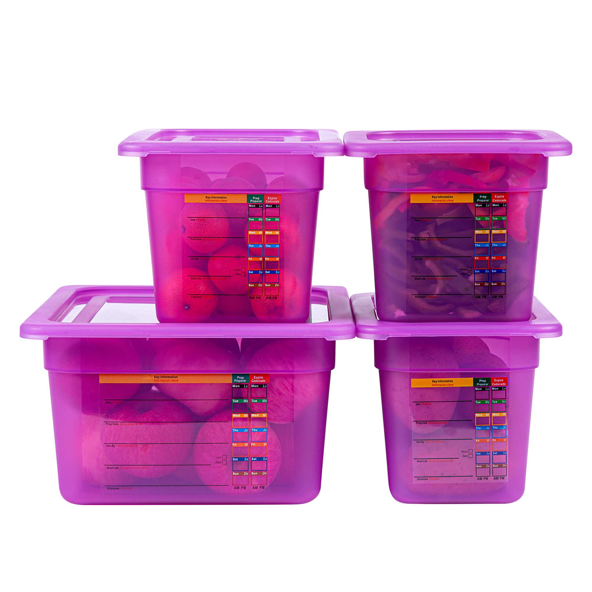 Met Lux 4-Piece Purple Allergen-Free Polypropylene Food Pan Set - 6" Deep, with Airtight Lids and Labels - 1 count box