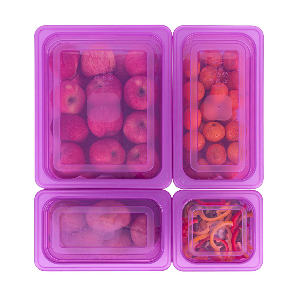 Met Lux 4-Piece Purple Allergen-Free Polypropylene Food Pan Set - 6" Deep, with Airtight Lids and Labels - 1 count box