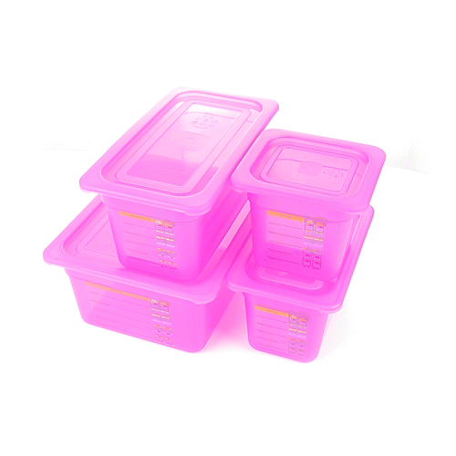 Met Lux 4-Piece Purple Allergen-Free Polypropylene Food Pan Set - 6" Deep, with Airtight Lids and Labels - 1 count box