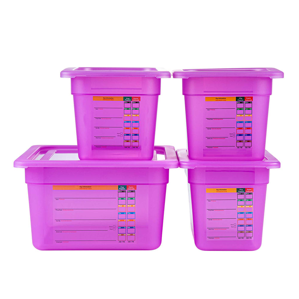 Met Lux 4-Piece Purple Allergen-Free Polypropylene Food Pan Set - 6" Deep, with Airtight Lids and Labels - 1 count box