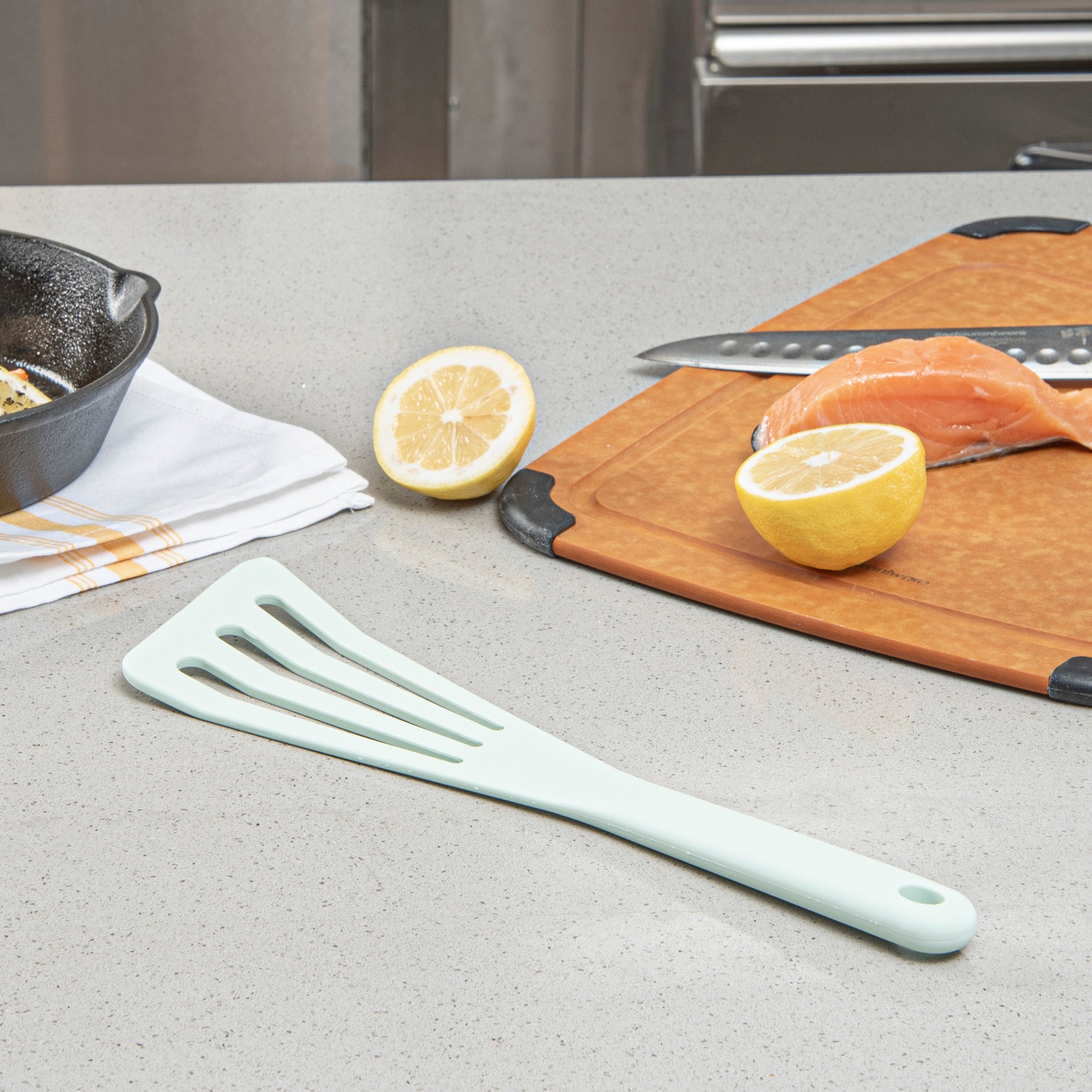 Met Lux Teal Silicone High Temperature Slotted Turner / Spatula - 12 1/4" - 200 count box