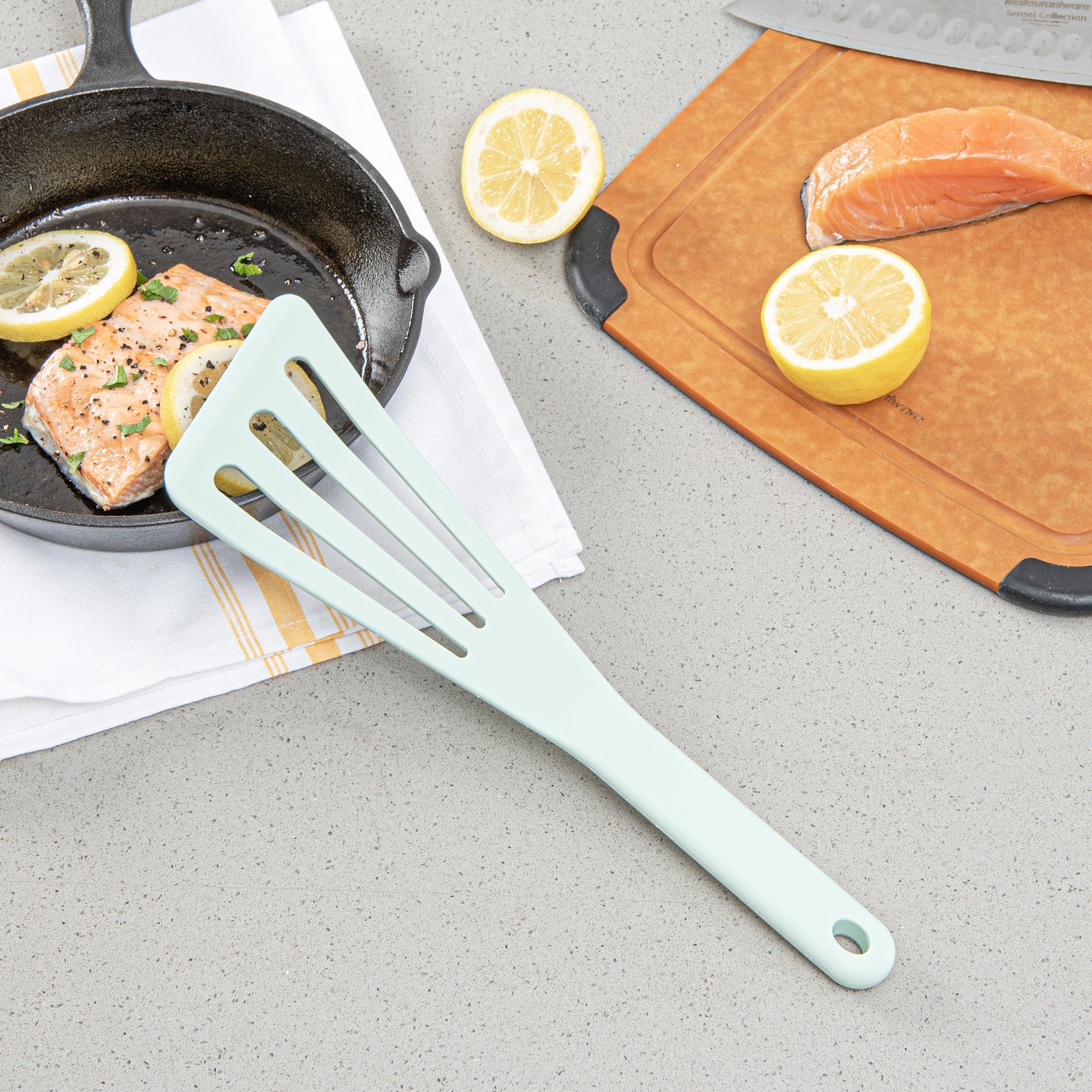 Met Lux Teal Silicone High Temperature Slotted Turner / Spatula - 12 1/4" - 200 count box