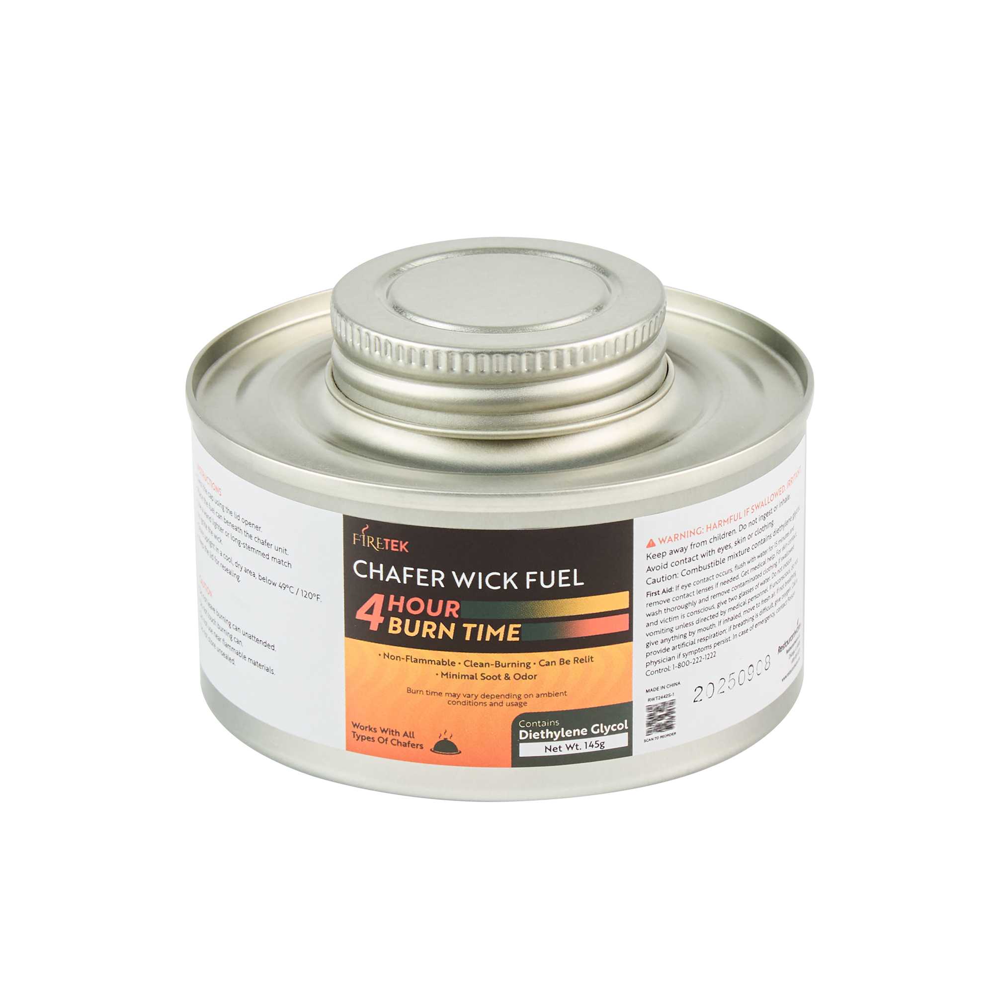 Fire Tek 4 Hour Wick Chafing Fuel - 6 Pack, with Safety Twist Cap and Lid Opener - 1 count box