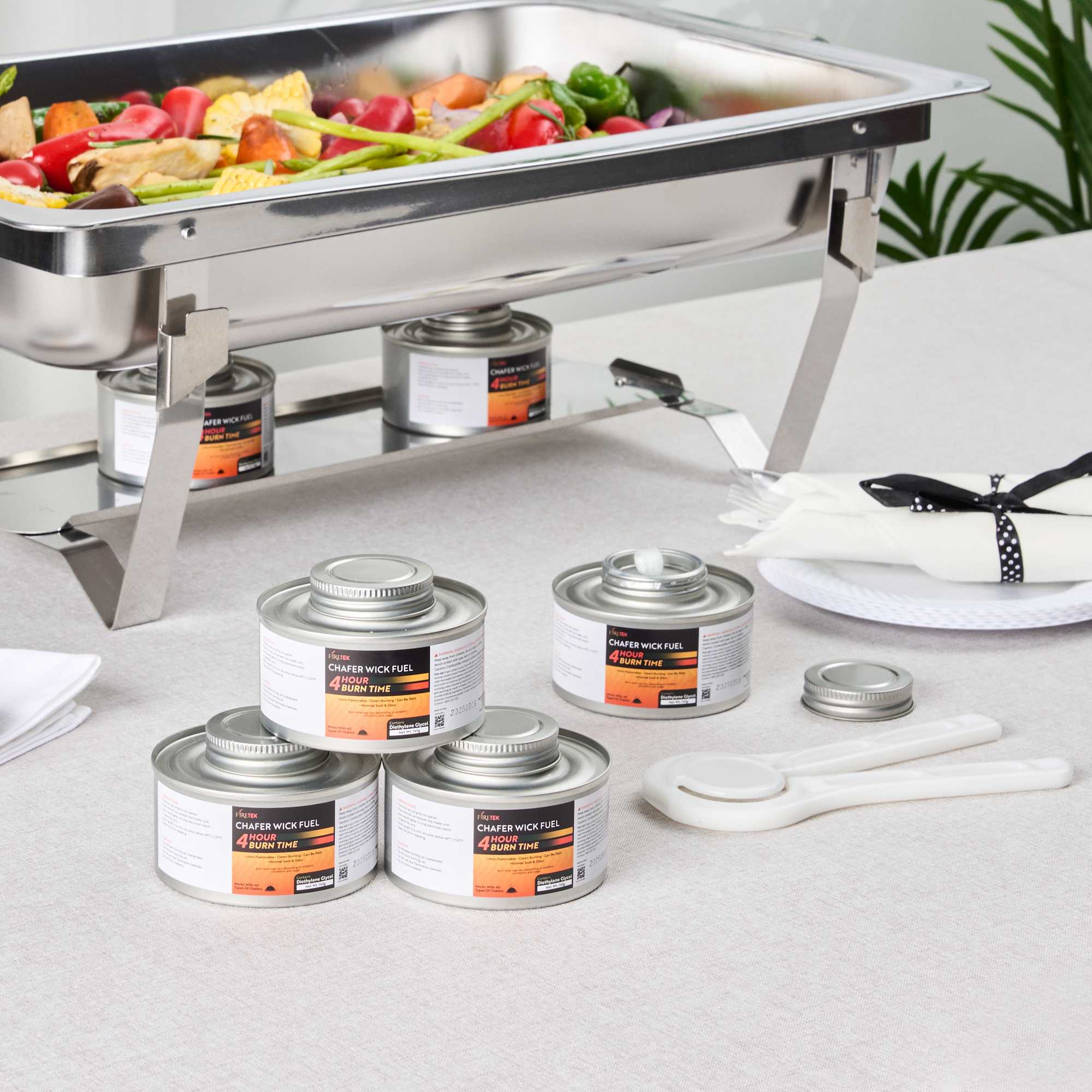 Fire Tek 4 Hour Wick Chafing Fuel - 6 Pack, with Safety Twist Cap and Lid Opener - 4 count box