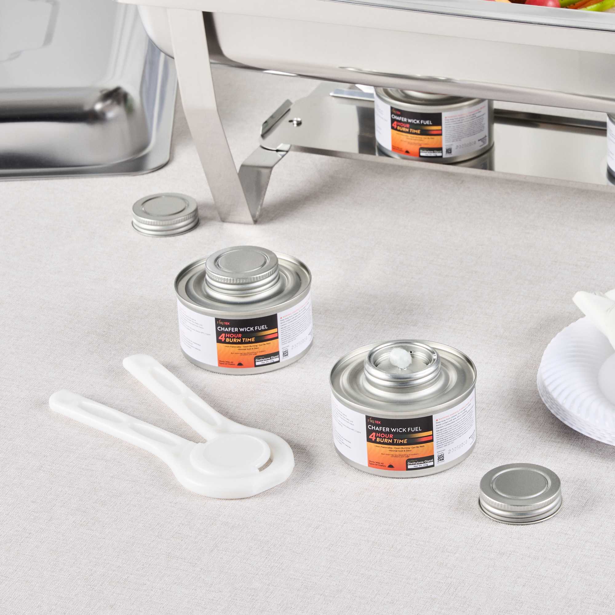 Fire Tek 4 Hour Wick Chafing Fuel - 6 Pack, with Safety Twist Cap and Lid Opener - 4 count box